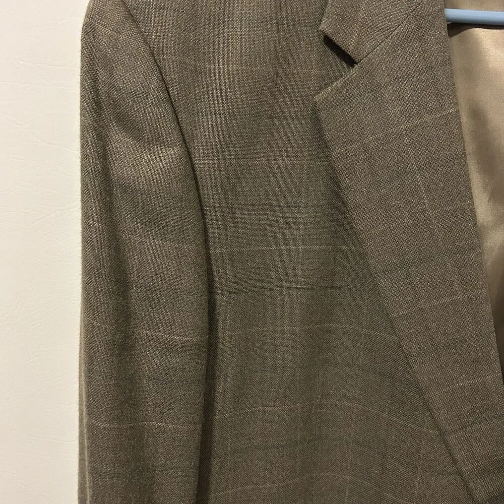 JOS A BANK mens gray PLAID silk + wool sport coat suit jacket blazer 46L